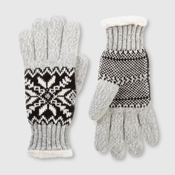 New! Isotoner Adult Snowflake Knit Gloves - Light Gray ONE SIZE - Picture 1 of 8